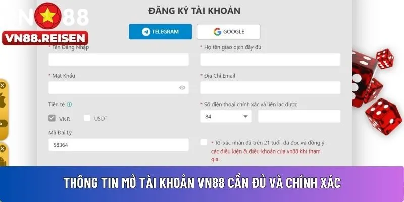 Thông tin mở tài khoản VN88
